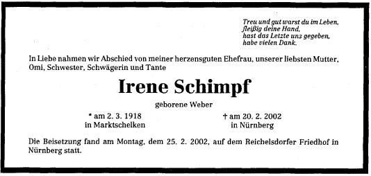 Weber Irene 1918-2002 Todesanzeige